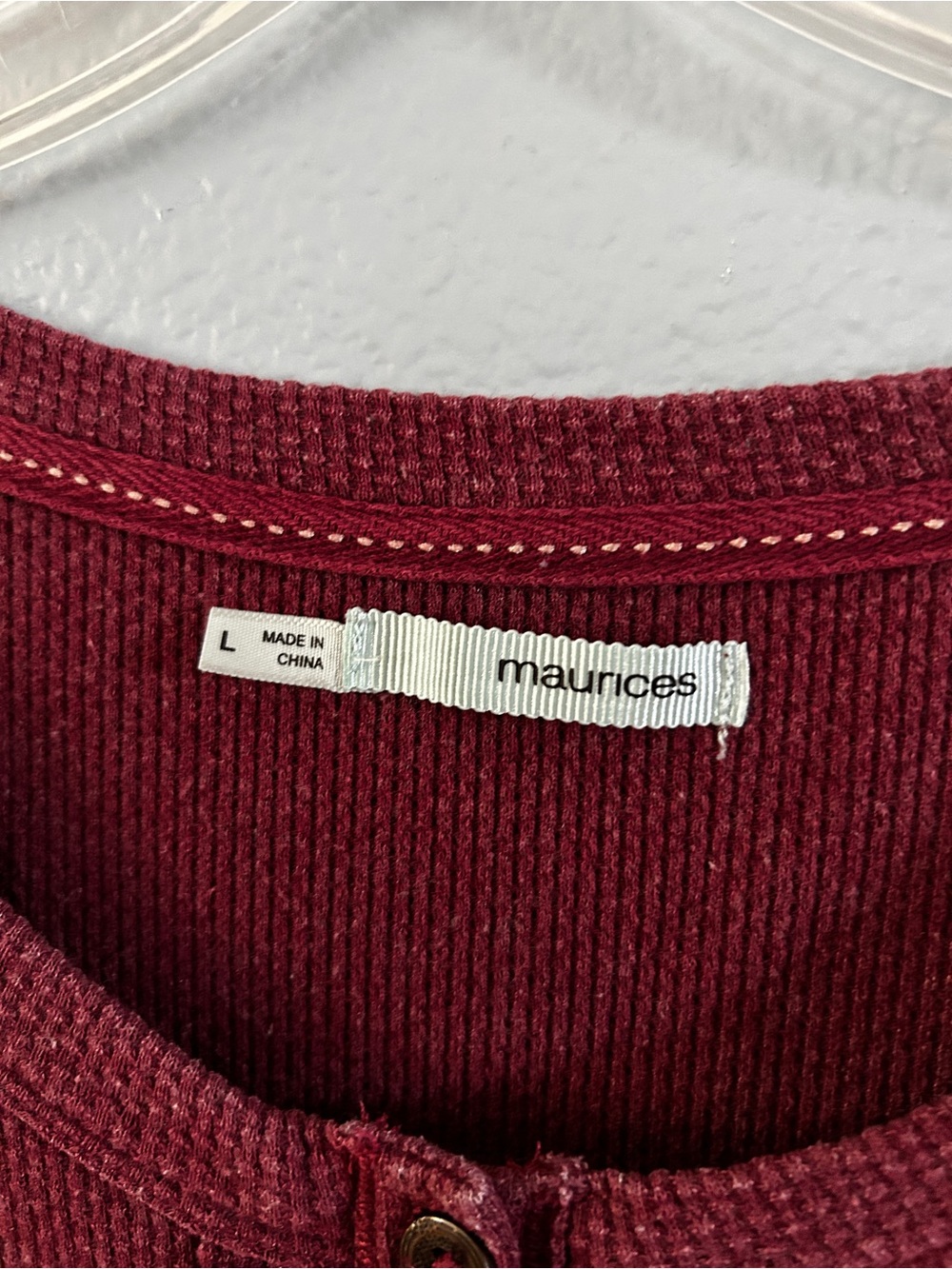 Maurices Maroon Henley Top with buttons and Colorful Cuff Detail Size XL - Picture 2 of 5